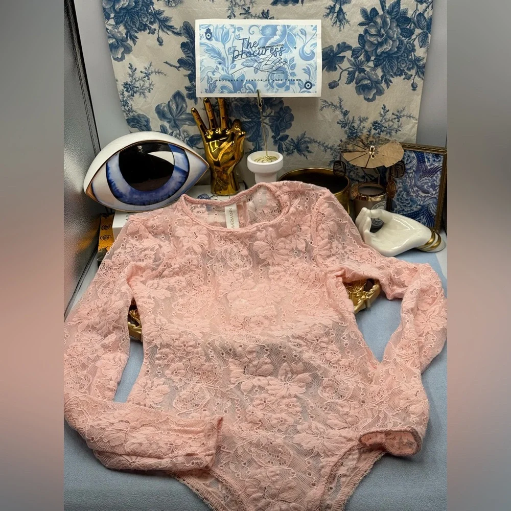 🆕 ZIMMERMANN 🧿 NWT Lace Long Sleeve Bodysuit, Blush - Sz 0 US 4